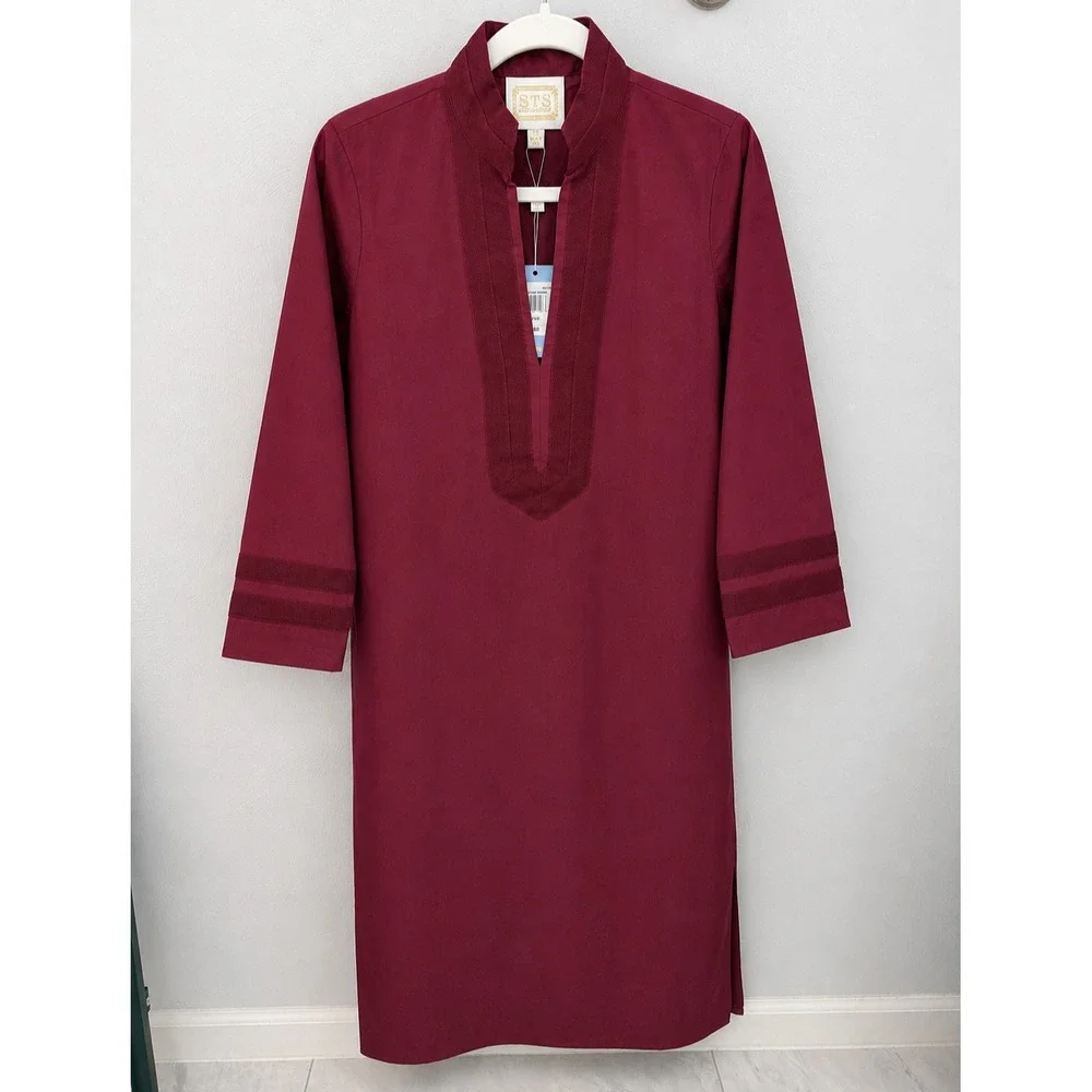STS Sail to Sable 100% Cotton Maroon Caftan Dress XS Resort Preppy NWT $188 - Picture 3 of 15